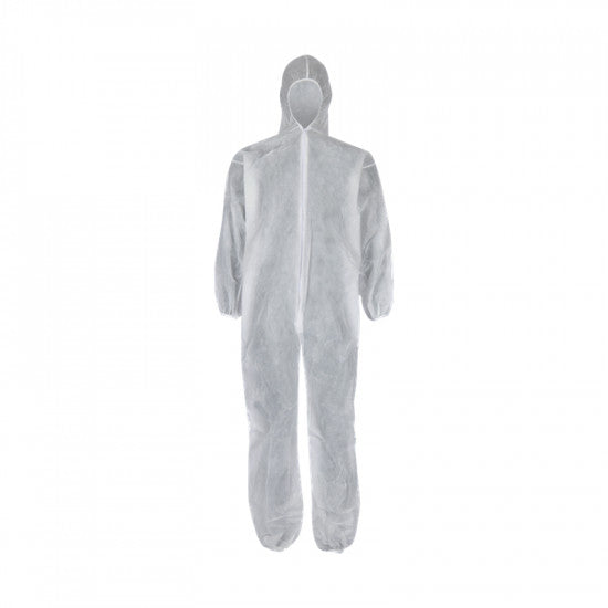 Overall Disposable Zip & Hood Non Woven White