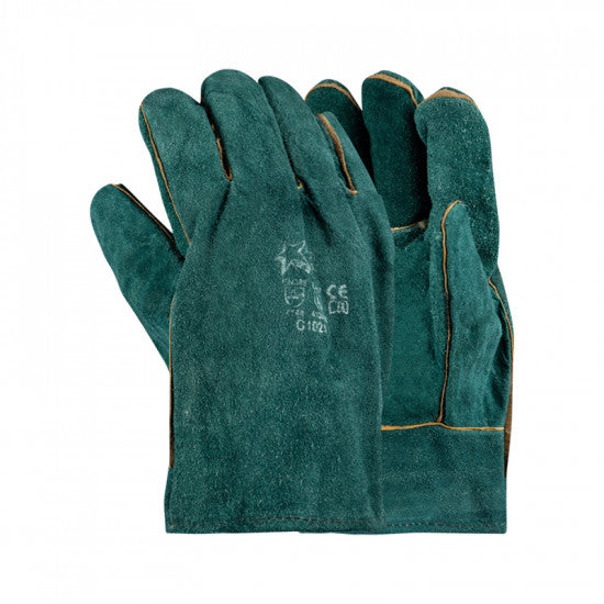 Gloves Leather Green Lined Welted Wrist 2" Cuff L G023