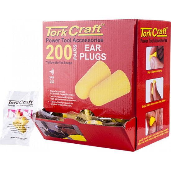 TORK CRAFT Ear Plug 200pc Bullet Shape Snr33 Yellow Per Box