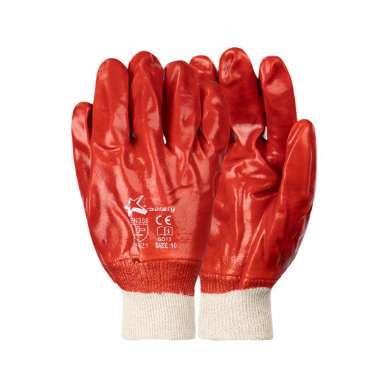 Gloves Pvc Coat Red Knit Wrist Std Weight Int Lined Lrg G013